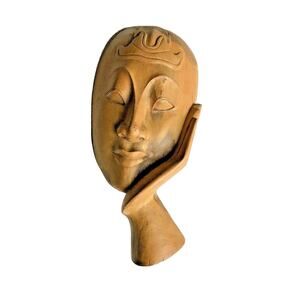 Vintage Bust Head Hand Carved Wood Hanging Sculpture Face Fast Shipping